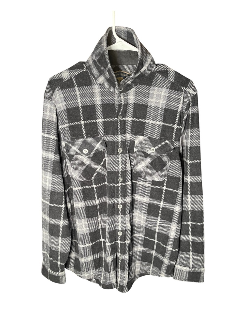 Freedom Foundry Men’s Plaid Fleece Shacket Shirt Jacket Gray Black Medium M